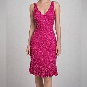 Mac Duggal Couture 100% Silk Pink Sequin Gown 8 Formal Dress VTG Valentine’s Day